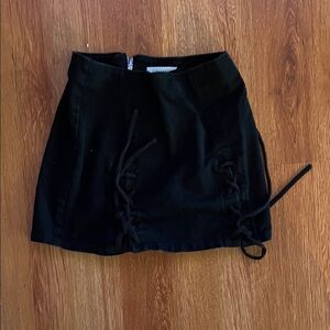 Honey Punch Black Mini Skirt with Lace-Up Detail